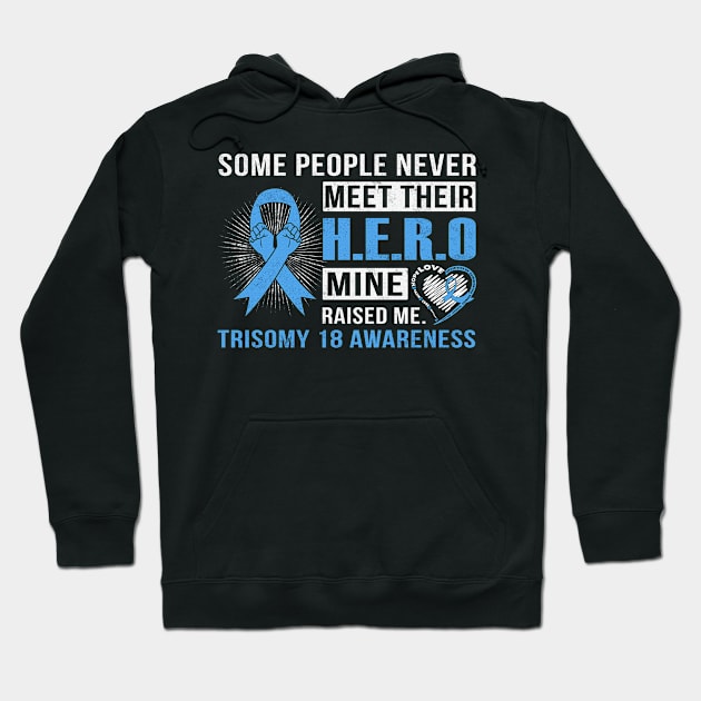 Some People Never Meet Their Hero Mine Raised Me Trisomy 18 Awareness Light Blue Ribbon Warrior Hoodie by celsaclaudio506